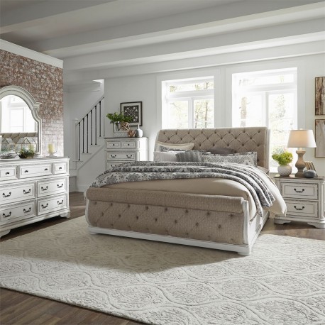 Magnolia Manor Queen Uph Sleigh Bed, Dresser & Mirror, Chest, NS