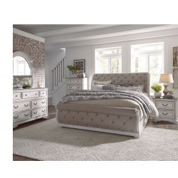 Magnolia Manor King Uph Sleigh Bed, Dresser & Mirror, Chest, NS